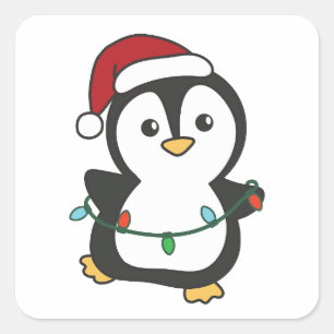 Pegatina Cuadrada Pingüinos Navidades de pingüino en invierno