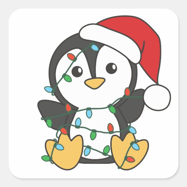 Pegatina Cuadrada Pingüinos Navidades de pingüino en invierno (Anverso)