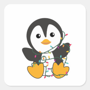 Pegatina Cuadrada Pingüinos Navidades nevan animales de invierno pin