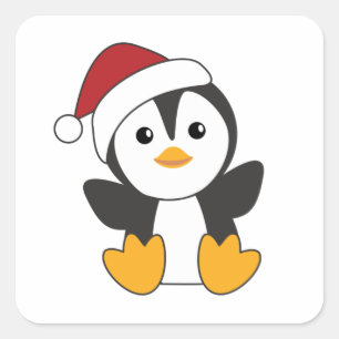 Pegatina Cuadrada Pingüinos Navidades nevan animales de invierno pin