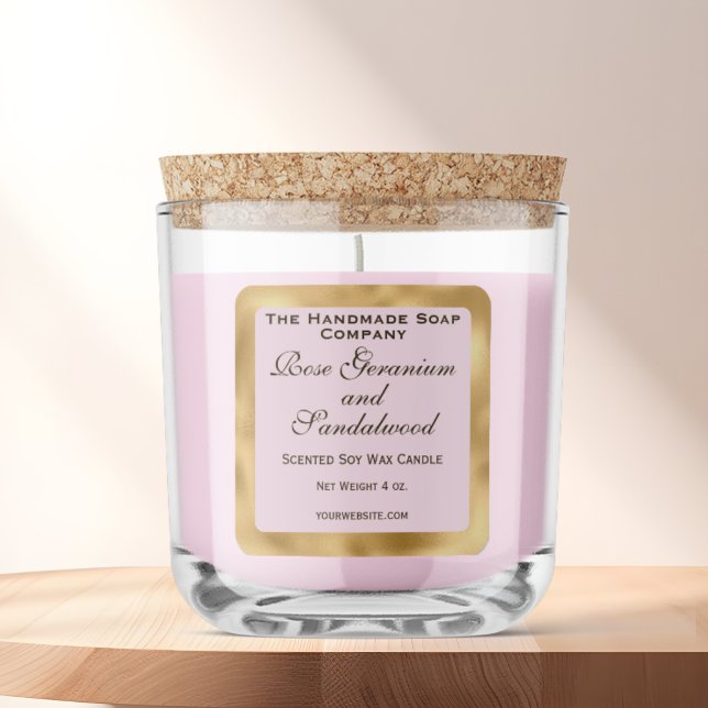 Pegatina Cuadrada Pink and Gold Foil Candle Label (Subido por el creador)