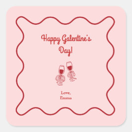Pegatina Cuadrada Pink and Red Retro Galentines Day