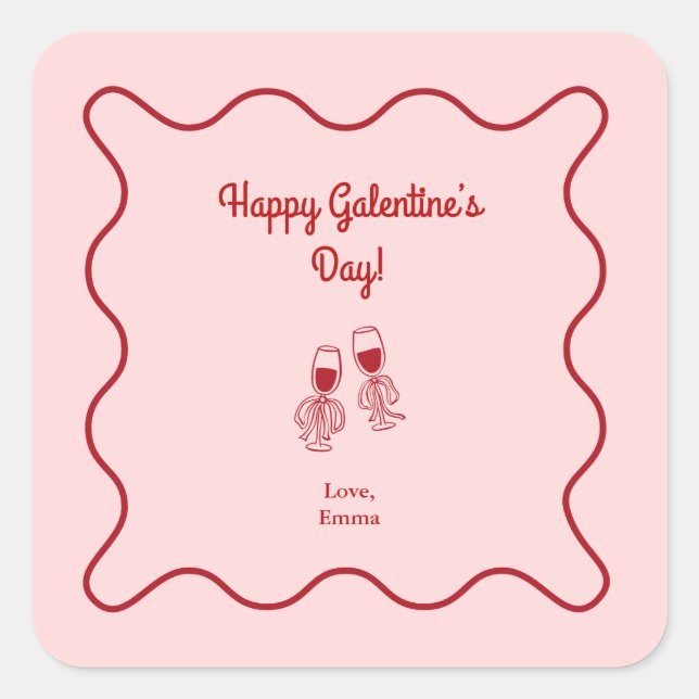 Pegatina Cuadrada Pink and Red Retro Galentines Day (Anverso)