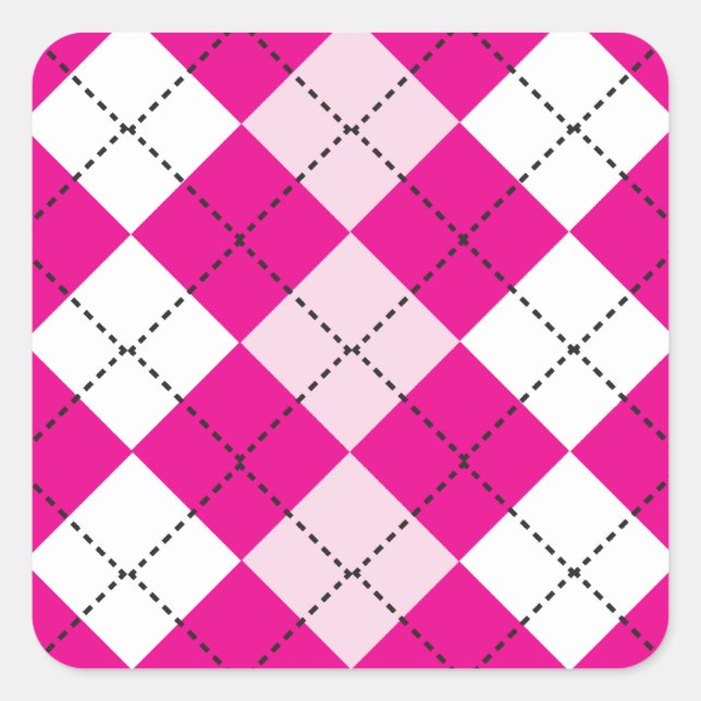 Pegatina Cuadrada Pink Argyle (Anverso)