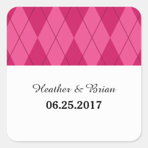 Pegatina Cuadrada Pink Argyle Wedding Stickers