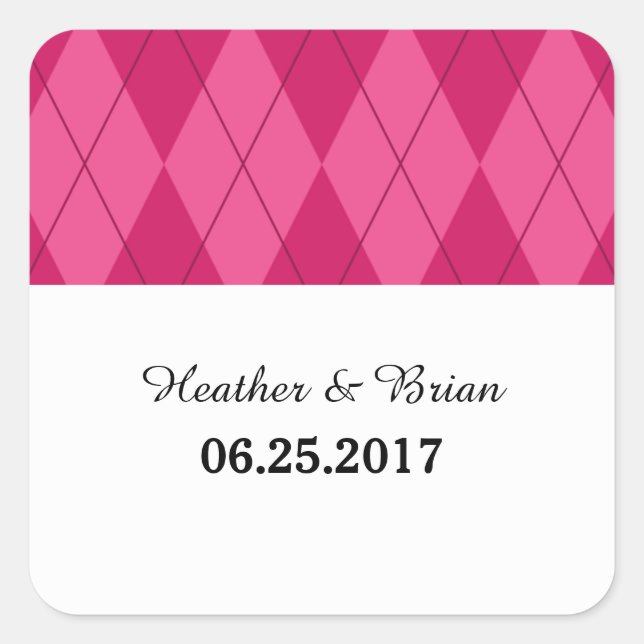 Pegatina Cuadrada Pink Argyle Wedding Stickers (Anverso)