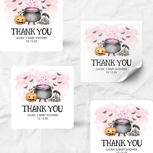 Pegatina Cuadrada Pink Baby is Brewing Halloween Baby Shower (Pink Baby is Brewing Halloween Baby Shower Square Sticker)