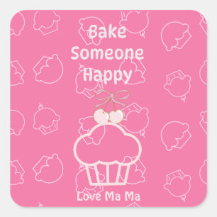 Pegatina Cuadrada Pink bake alguien feliz