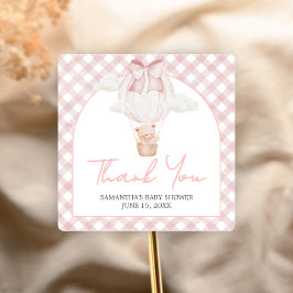 Pegatina Cuadrada Pink Bear Bearly Wait Baby Shower