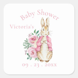 Pegatina Cuadrada Pink Beatrix Potter Bunny Rabbit Baby Shower