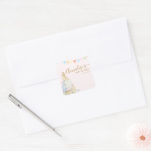 Pegatina Cuadrada Pink Beatrix Potter Peter the Rabbit Baby Shower