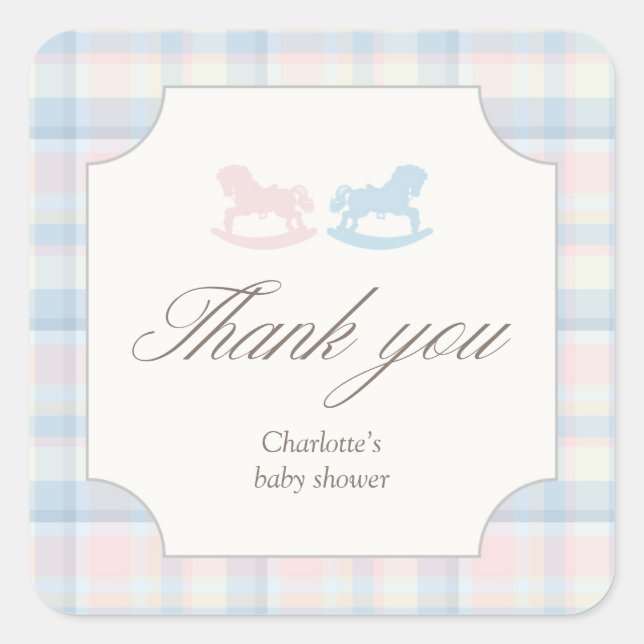 Pegatina Cuadrada Pink Blue Thank you Square Gender Reveal (Anverso)