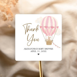 Pegatina Cuadrada Pink Boho Bear Baby Shower