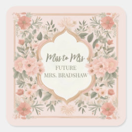 Pegatina Cuadrada Pink Boho Floral