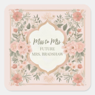 Pegatina Cuadrada Pink Boho Floral