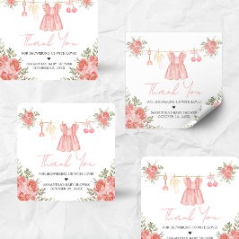 Pegatina Cuadrada Pink Boho Floral Baby Shower