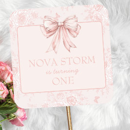 Pegatina Cuadrada Pink Bow Birday Party Whimsy Toile Personalizado