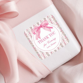 Pegatina Cuadrada Pink Bow Birthday Party Gracias Por Favor