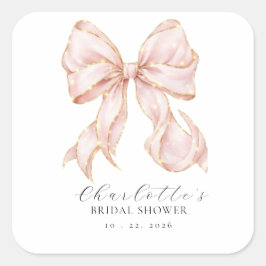 Pegatina Cuadrada Pink Bow Bridal Shower