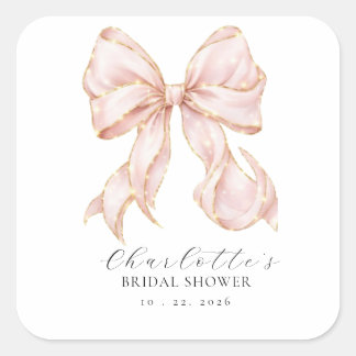 Pegatina Cuadrada Pink Bow Bridal Shower