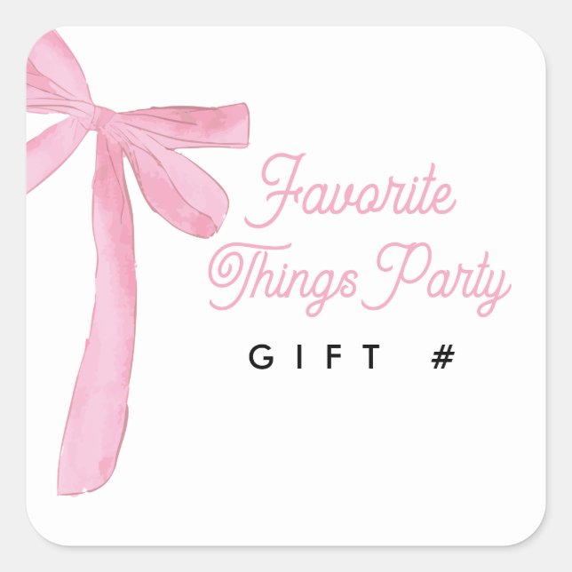 Pegatina Cuadrada Pink Bow Favorite Things Party Gift Number (Anverso)