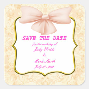 Pegatina Cuadrada Pink Bow Save The Date Pegatinas