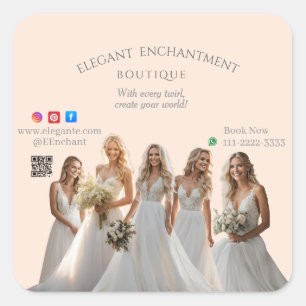 Pegatina Cuadrada Pink Bridal Bliss Celebrate Love Happiness Wedding