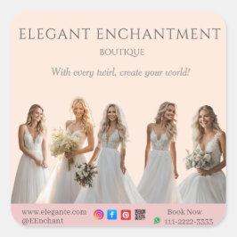 Pegatina Cuadrada Pink Bridal Bliss Celebrate Love Happiness Wedding