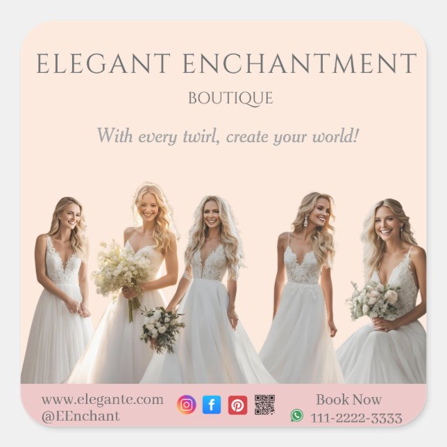 Pegatina Cuadrada Pink Bridal Bliss Celebrate Love Happiness Wedding (Anverso)