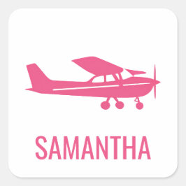 Pegatina Cuadrada Pink Cessna Airplane Girly Chic Fun Custom