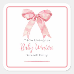 Pegatina Cuadrada Pink Coquette Bow Baby Shower