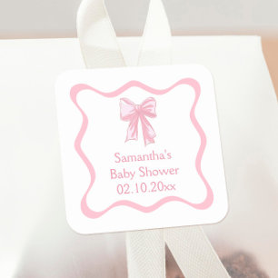 Pegatina Cuadrada Pink Coquette Bow Baby Shower