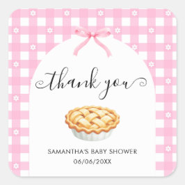 Pegatina Cuadrada Pink Coquette Pie Baby Shower Thank You