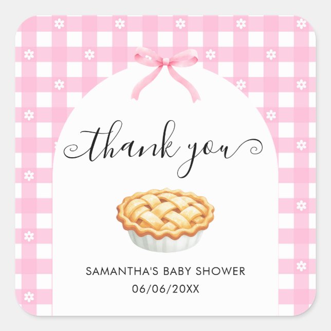 Pegatina Cuadrada Pink Coquette Pie Baby Shower Thank You (Anverso)