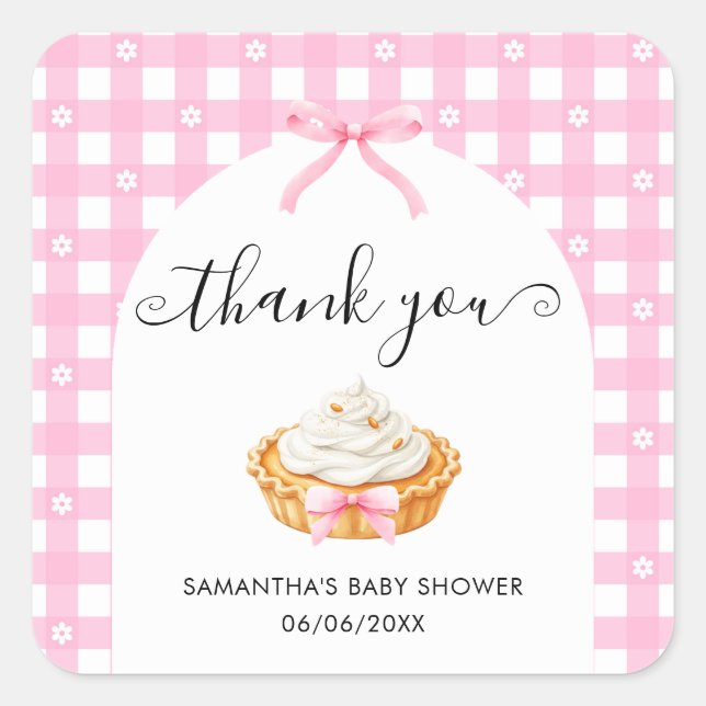 Pegatina Cuadrada Pink Coquette Pumpkin Pie Baby Shower Thank You (Anverso)