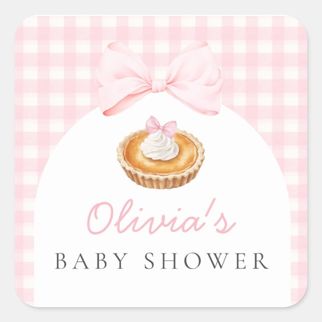 Pegatina Cuadrada Pink Cutie Pie Baby Shower (Anverso)