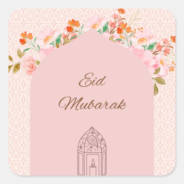 Pegatina Cuadrada Pink Eid mubark (Anverso)