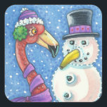 Pegatina Cuadrada PINK FLAMINGO SNOWMAN CHRISTMAS STICKAS Square<br><div class="desc">ESTILO FLAMINGO SNOWMAN. DIVERTIDOS AMANTES DE NAVIDAD Hoja,  cuadrada...  Buscar elementos coincidentes Diseño de Susan Brack</div>