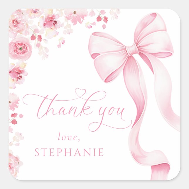 Pegatina Cuadrada Pink Floral Baby Shower Stickers  (Anverso)