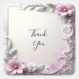 Pegatina Cuadrada Pink Floral Frame Sticker