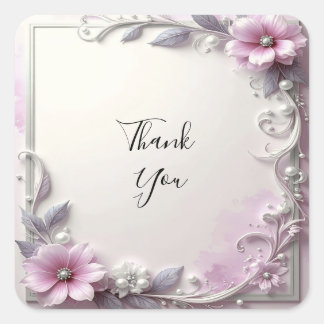 Pegatina Cuadrada Pink Floral Frame Sticker