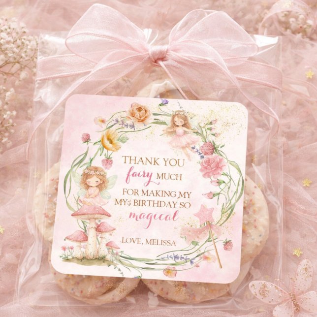Pegatina Cuadrada Pink Floral Magical Fairy Garden Girl Birthday    (Subido por el creador)