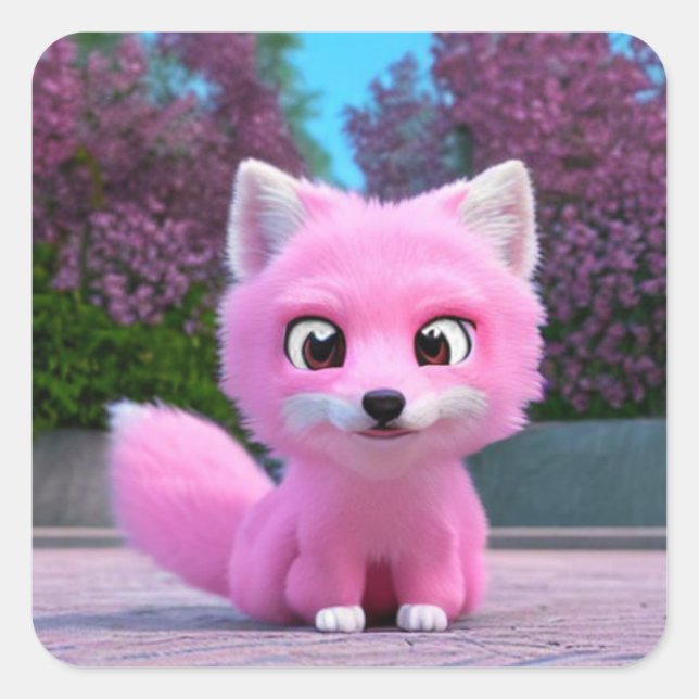 Pegatina Cuadrada Pink Fox (Anverso)