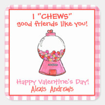 Pink Gingham Gumballs Valentine