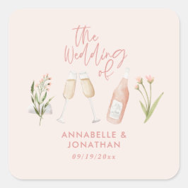 Pegatina Cuadrada Pink girly delicadamente hermosa y moderna flor si