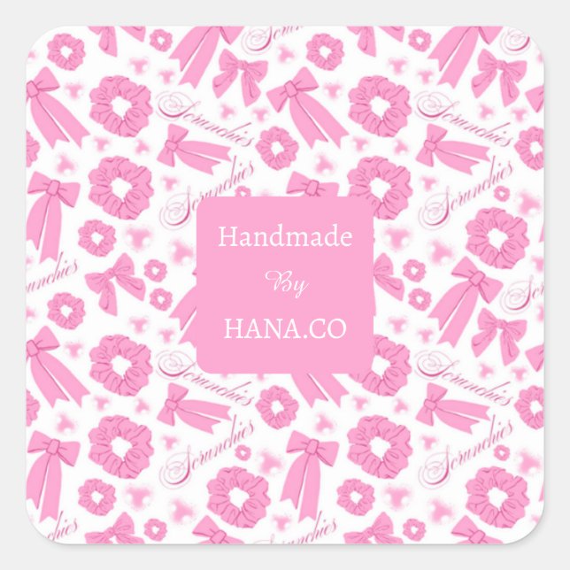 Pegatina Cuadrada Pink Girly Scrunchies Pattern Cute Hair Accessory  (Anverso)