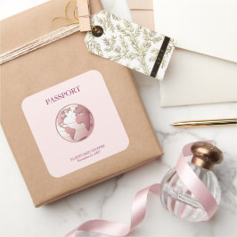 Pegatina Cuadrada Pink Globe Passport Travel Baby Shower
