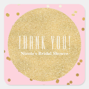 Pegatina Cuadrada Pink & Gold Shiny Confetti Dots Party Favor