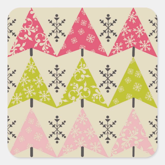 Pegatina Cuadrada Pink & green Christmas trees (Anverso)