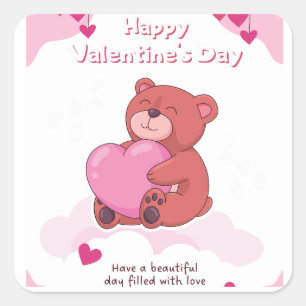 Pegatina Cuadrada Pink Happy Valentine Day